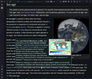 Screenshot of a Wikipedia article on the Ice Age