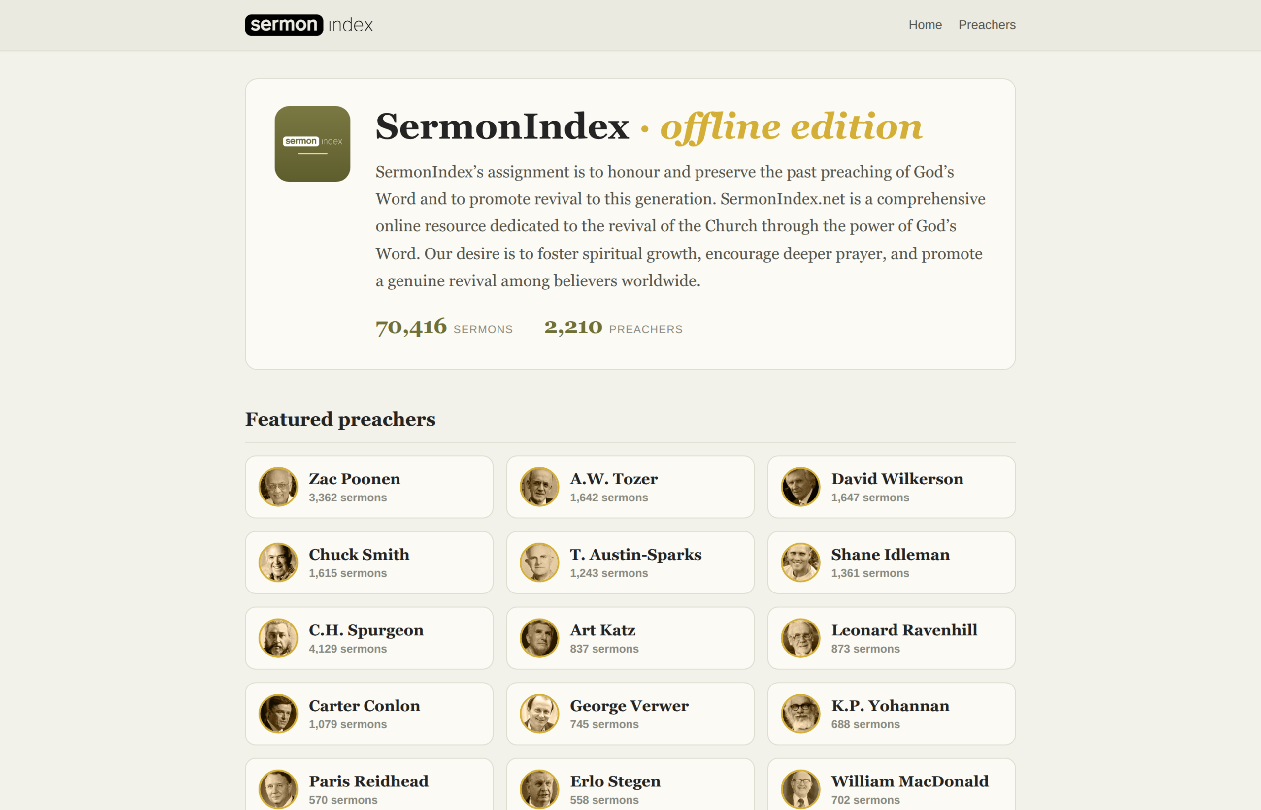 Homepage of the SermonIndex offline edition